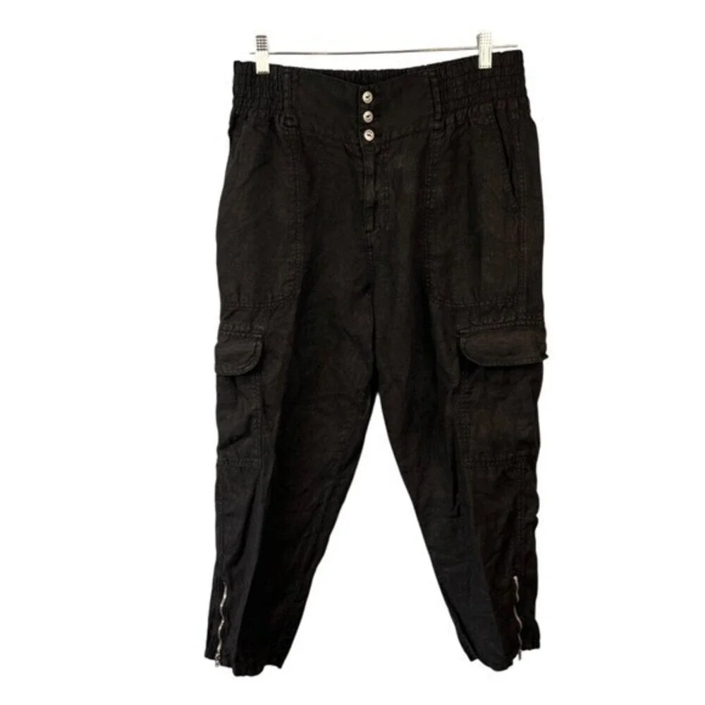 WRAP London Black‎ Linen Cargo Trousers SZ 10 Lagenlook Summer Vacation